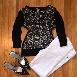 Dkny Knit Top - Black & Cream
